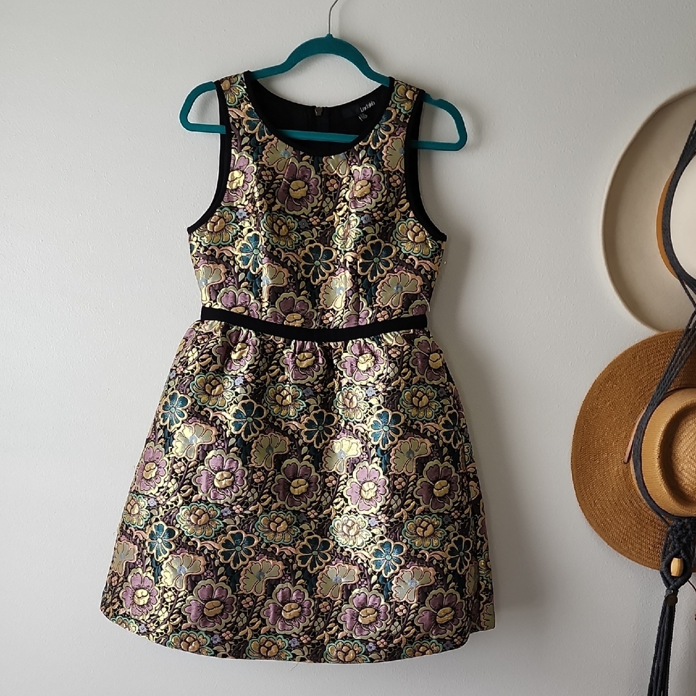 Ladakh Purple and Gold Midi A-line Dress with Scoop Neck for Cocktail